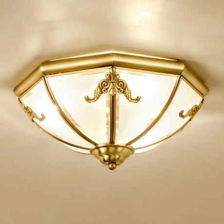 Traditional Flush Mount Ceiling Light For Dining Rooms - Dome Frosted Glass Shade Gold / 14’