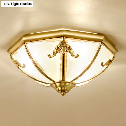 Traditional Flush Mount Ceiling Light For Dining Rooms - Dome Frosted Glass Shade Gold / 14’