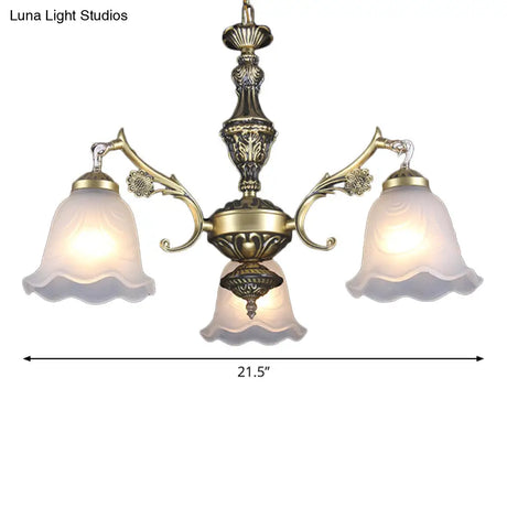 Traditional Frosted Glass 3-Light Bronze Finish Chandelier With Ruffle Bedroom Hanging Light Kit