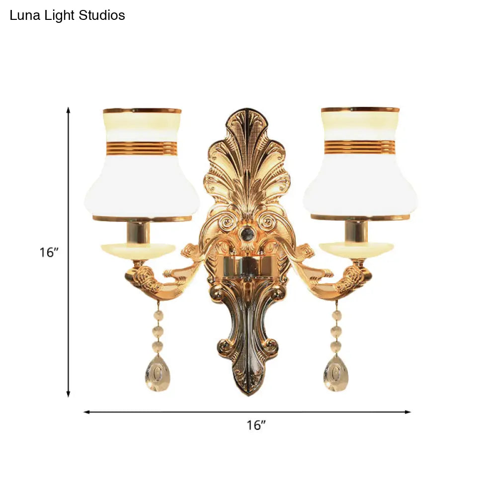 Traditional Frosted Glass Beaker Wall Sconce With Gold Finish - 2 Light Lamp