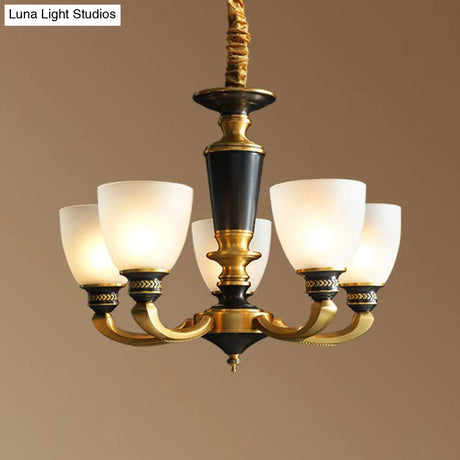 Traditional Frosted Glass Bell Chandelier - Black-Bronze Hanging Ceiling Light For Living Room