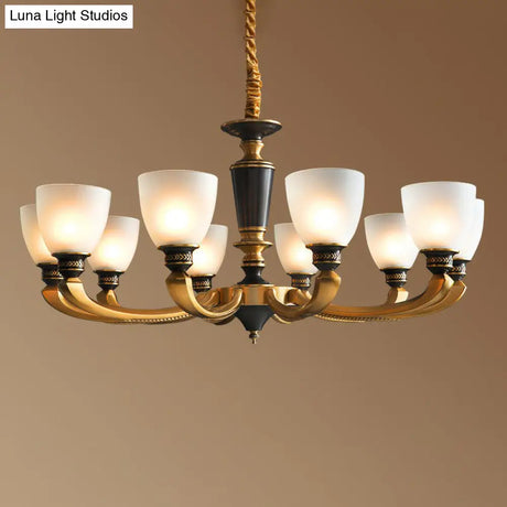Traditional Frosted Glass Bell Chandelier - Black-Bronze Hanging Ceiling Light For Living Room