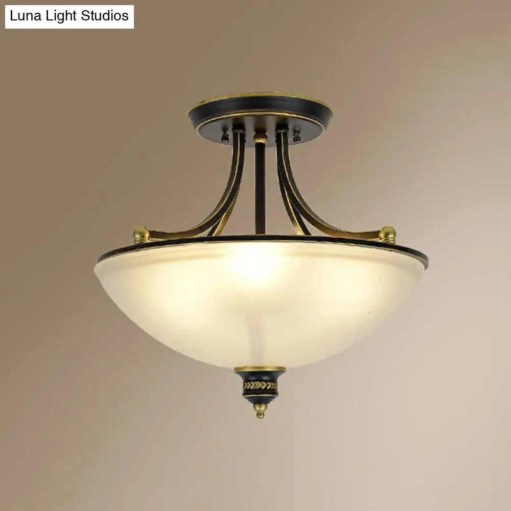 Traditional Frosted Glass Bowl Shaped Kitchen Ceiling Light Fixture - 4 - Light Semi Flush Black