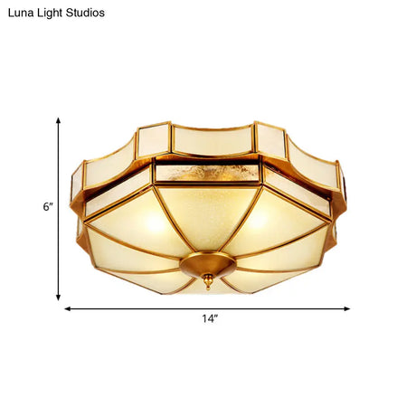 Traditional Frosted Glass Ceiling Flush Mount - Brass Finish 14’/18’/19.5’ W