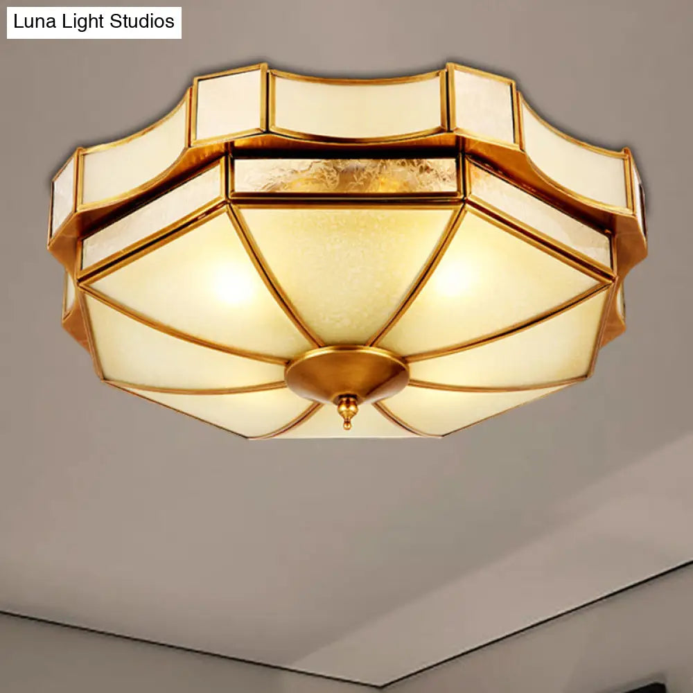 Traditional Frosted Glass Ceiling Flush Mount - Brass Finish 14’/18’/19.5’ W