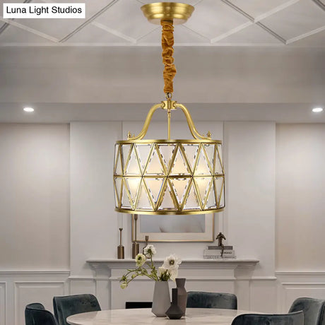 Traditional Frosted Glass Drum Chandelier Pendant - 4/6 Lights 16/19 Wide Gold Perfect For Dining