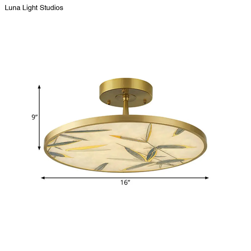 Traditional Round Frosted Glass Ceiling Fixture - 16/23.5 Wide 1 Light Semi Flush Mount Gold Finish
