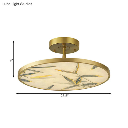 Traditional Round Frosted Glass Ceiling Fixture - 16/23.5 Wide 1 Light Semi Flush Mount Gold Finish