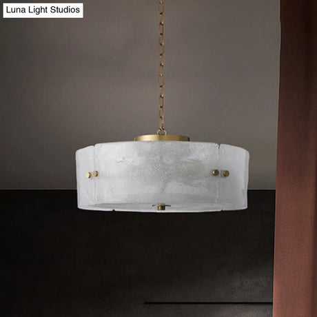 Traditional Frosted White Glass Chandelier - Circular Design With 4 Brass Pendant Lights