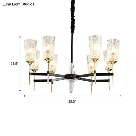 Traditional Glass Cone Pendant Chandelier - Clear 6/8 Lights Ideal For Living Room