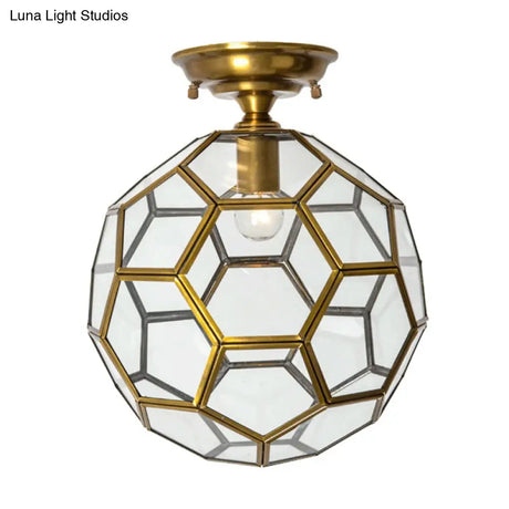 Traditional Glass Semi Flush Ceiling Lamp In Brass - Clear/Cream/Textured White 8 - 16’ Wide