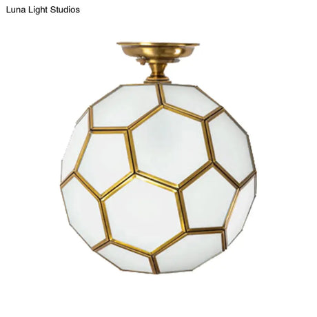 Traditional Glass Semi Flush Ceiling Lamp In Brass - Clear/Cream/Textured White 8 - 16’ Wide