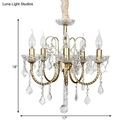Traditional Gold Candlestick Crystal Chandelier Pendant Light - 5/6 Lights Ideal For Dining Room