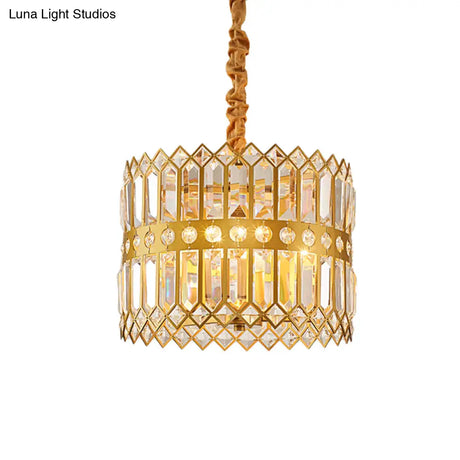 Traditional Gold Crystal Chandelier Pendant Light - 3/4 Lights Drum Hanging Lamp