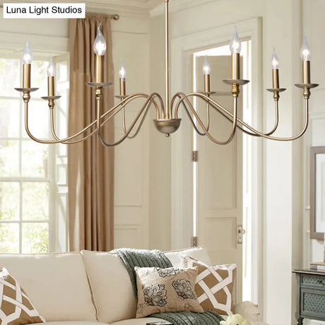 Traditional Gold Curved Arm Chandelier With Clear Glass 4/6/8-Light Living Room Hanging Lamp