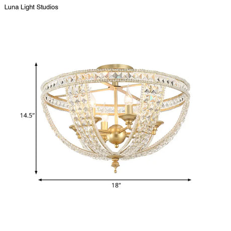 Traditional Gold Finish Crystal Strand Ceiling Light Fixture - 3/4 Lights Semi Mount 14’/18’ Wide