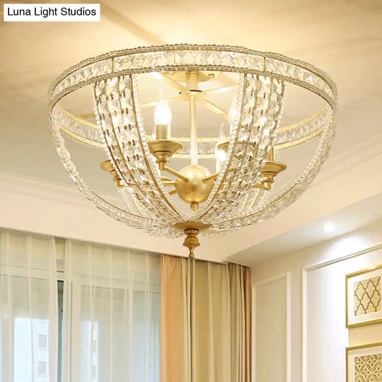 Traditional Gold Finish Crystal Strand Ceiling Light Fixture - 3/4 Lights Semi Mount 14’/18’