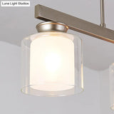 Traditional Gold Island Hanging Lamp With Clear Glass Shade Ideal For Dining Rooms - 3/4 Lights