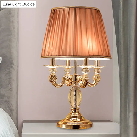 Traditional Gold Metal Candelabra Table Lamp With Crystal Raindrops