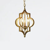 Traditional Gold Metal Hanging Candle Chandelier With Cage For Dining Room - 3 Bulbs 12.5/28 Wide