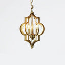 Traditional Gold Metal Hanging Candle Chandelier With Cage For Dining Room - 3 Bulbs 12.5/28 Wide /