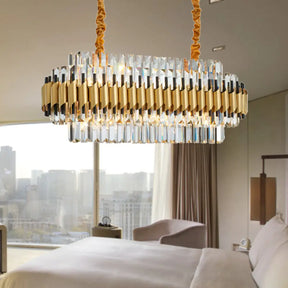 Traditional Gold Rectangle-Cut Crystal Chandelier Light Kit - 10 Heads