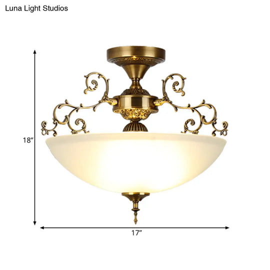 Traditional Gold Swirling Arm Ceiling Lamp With 3 Wide Bowl Lights 13/17 Semi Flush Mount
