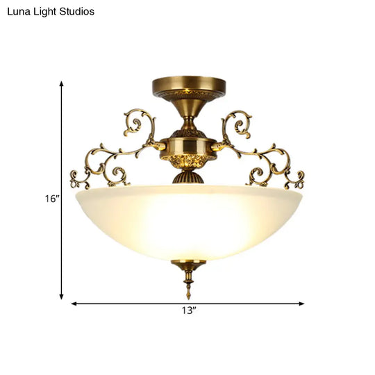 Traditional Gold Swirling Arm Ceiling Lamp With 3 Wide Bowl Lights 13’/17’ Semi Flush Mount