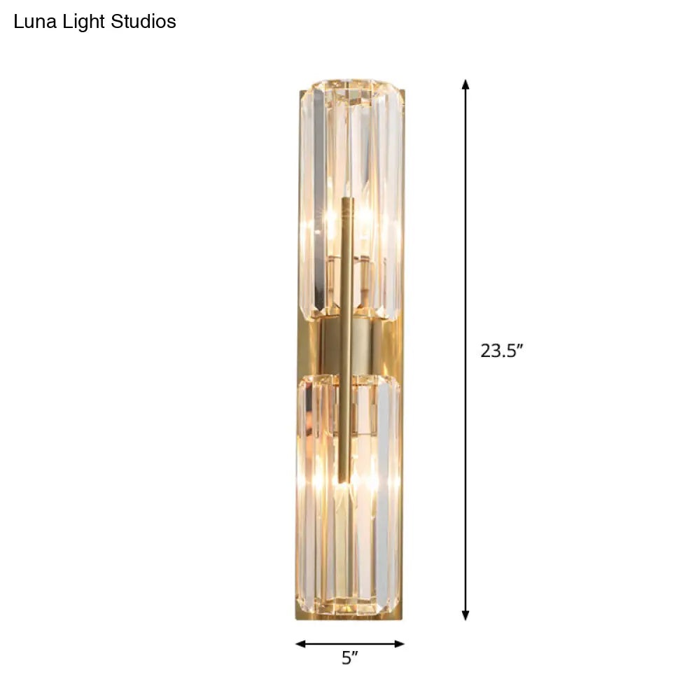 Traditional Gold Wall Sconce With Clear Crystal Up And Down Lighting - 2 Bulbs