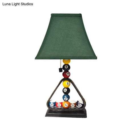 Traditional Green Fabric Table Lamp Kit With Snooker Pull Chain - Stylish Night Stand Lighting