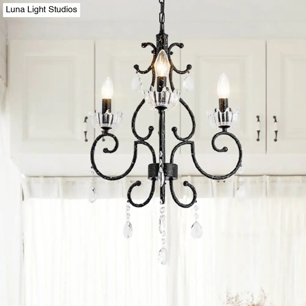 Traditional Hand-Cut Crystal Dining Room Chandelier - Swirling Arm Black Finish 3/6 Heads Ceiling