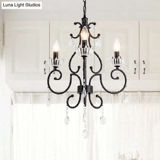 Traditional Hand-Cut Crystal Dining Room Chandelier - Swirling Arm Black Finish 3/6 Heads Ceiling
