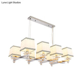Traditional Island Pendant Light Kit - Square White Fabric 6/8 Lights Ideal For Dining Rooms