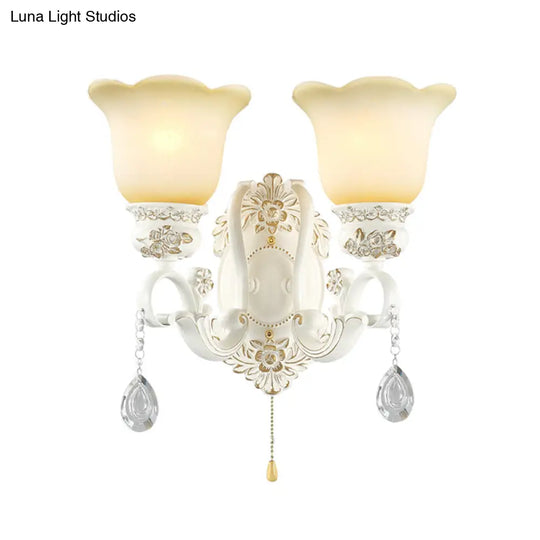 Traditional Ivory Glass Wall Sconce Light Fixture - White Scalloped Design Ideal For Dining Rooms