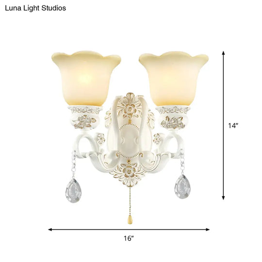 Traditional Ivory Glass Wall Sconce Light Fixture - White Scalloped Design Ideal For Dining Rooms
