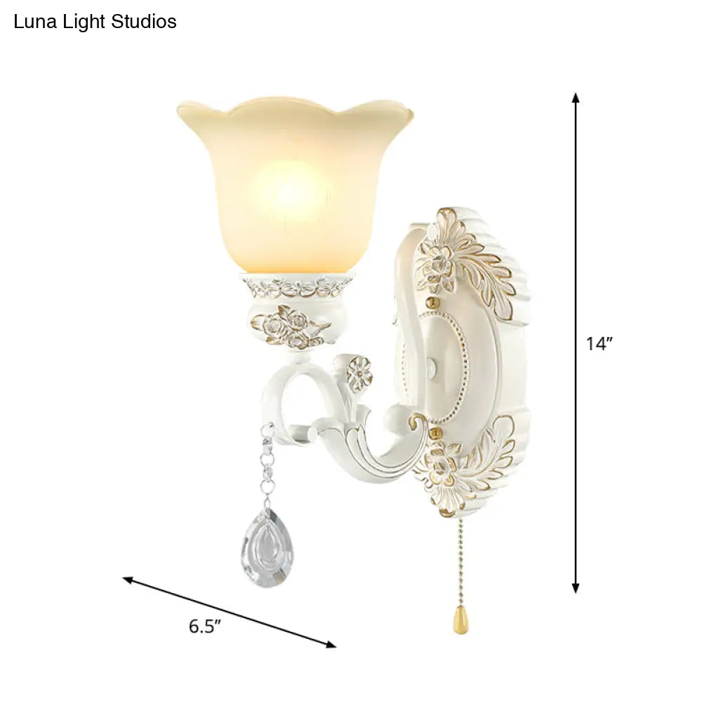 Traditional Ivory Glass Wall Sconce Light Fixture - White Scalloped Design Ideal For Dining Rooms