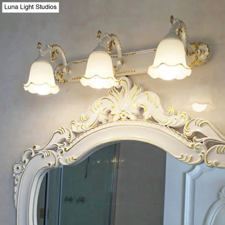 Traditional Ivory Glass Wall Sconce With Ruffled Trim - Bell Bathroom Light Fixture