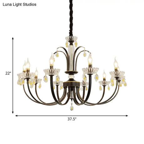 Traditional Metal Black Candle Ceiling Light - 6/8/10 Lights Living Room Fixture