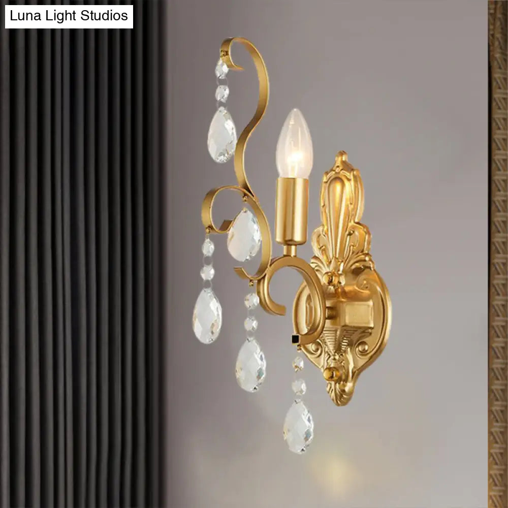 Traditional Metal Candle Wall Lamp With Crystal Swag Accent - 1/2-Light Living Room Mount Fixture