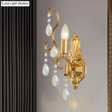 Traditional Metal Candle Wall Lamp With Crystal Swag Accent - 1/2-Light Living Room Mount Fixture