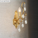 Traditional Metal Candle Wall Lamp With Crystal Swag Accent - 1/2-Light Living Room Mount Fixture