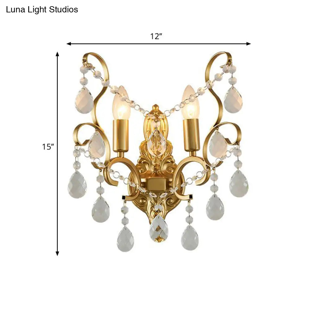 Traditional Metal Candle Wall Lamp With Crystal Swag Accent - 1/2-Light Living Room Mount Fixture