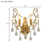 Traditional Metal Candle Wall Lamp With Crystal Swag Accent - 1/2-Light Living Room Mount Fixture