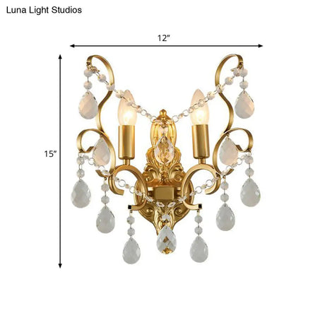 Traditional Metal Candle Wall Lamp With Crystal Swag Accent - 1/2-Light Living Room Mount Fixture