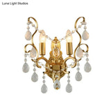 Traditional Metal Candle Wall Lamp With Crystal Swag Accent - 1/2-Light Living Room Mount Fixture