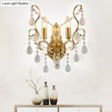 Traditional Metal Candle Wall Lamp With Crystal Swag Accent - 1/2-Light Living Room Mount Fixture