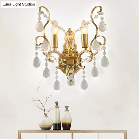Traditional Metal Candle Wall Lamp With Crystal Swag Accent - 1/2-Light Living Room Mount Fixture