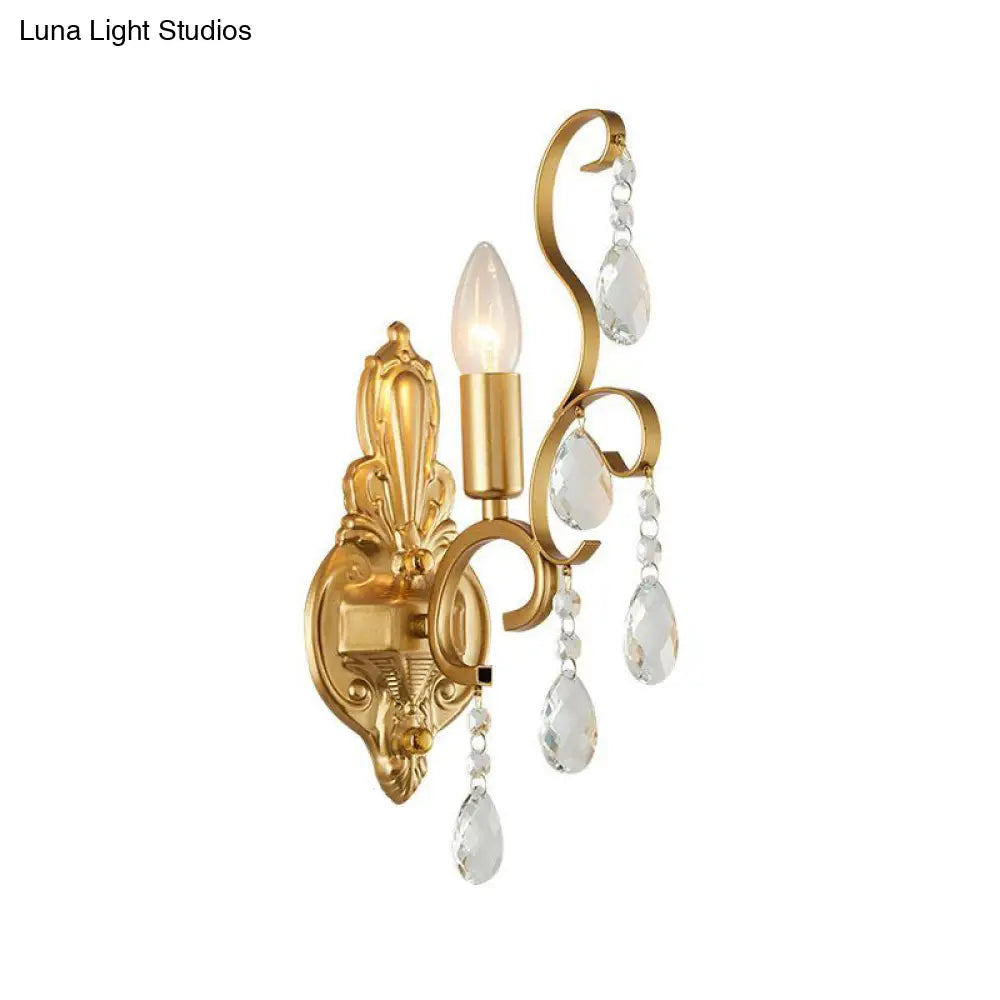 Traditional Metal Candle Wall Lamp With Crystal Swag Accent - 1/2-Light Living Room Mount Fixture