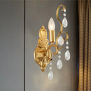 Traditional Metal Candle Wall Lamp With Crystal Swag Accent - 1/2-Light Living Room Mount Fixture 1