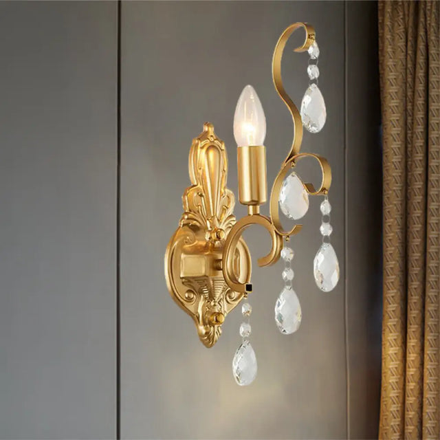 Traditional Metal Candle Wall Lamp With Crystal Swag Accent - 1/2-Light Living Room Mount Fixture 1